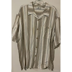 Pierre Garcia Collection Mens 4xl Button Down, Beige, Striped, Linen Shirt A5160